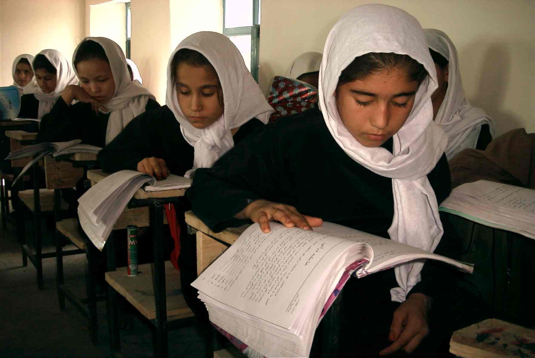Female students in a classroom in Samangan province